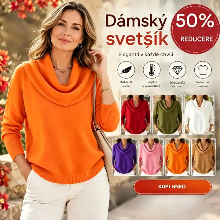 🔥50% SLEVA🧶【S–3XL】Dámský pletený svetr s plisovaným límcem, jednobarevný, měkký, volný střih, podzim/zima 2026