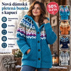 🔥50% SLEVA🔥 ✨Nová dámská pletená bunda s kapucí, geometrický vzor, zapínání na knoflíky, podzim/zima, velikosti S–5XL