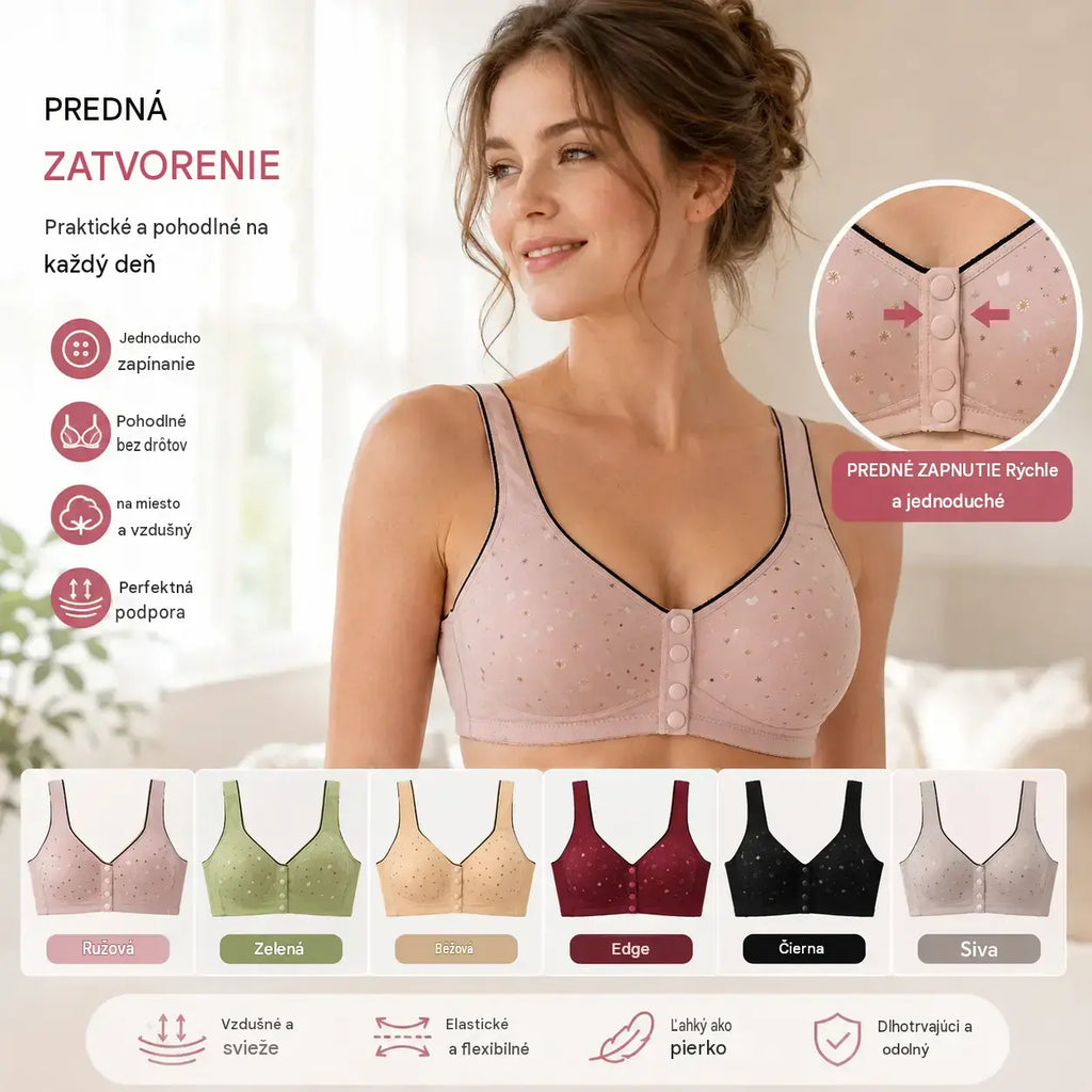 50% SLEVA 🔥👙【3dílná sada】Dámská podprsenka bez kostic se zapínáním vpředu, pro hmotnost 40–120 kg, pohodlná antibakteriální bavlněná podprsenka pro seniorky