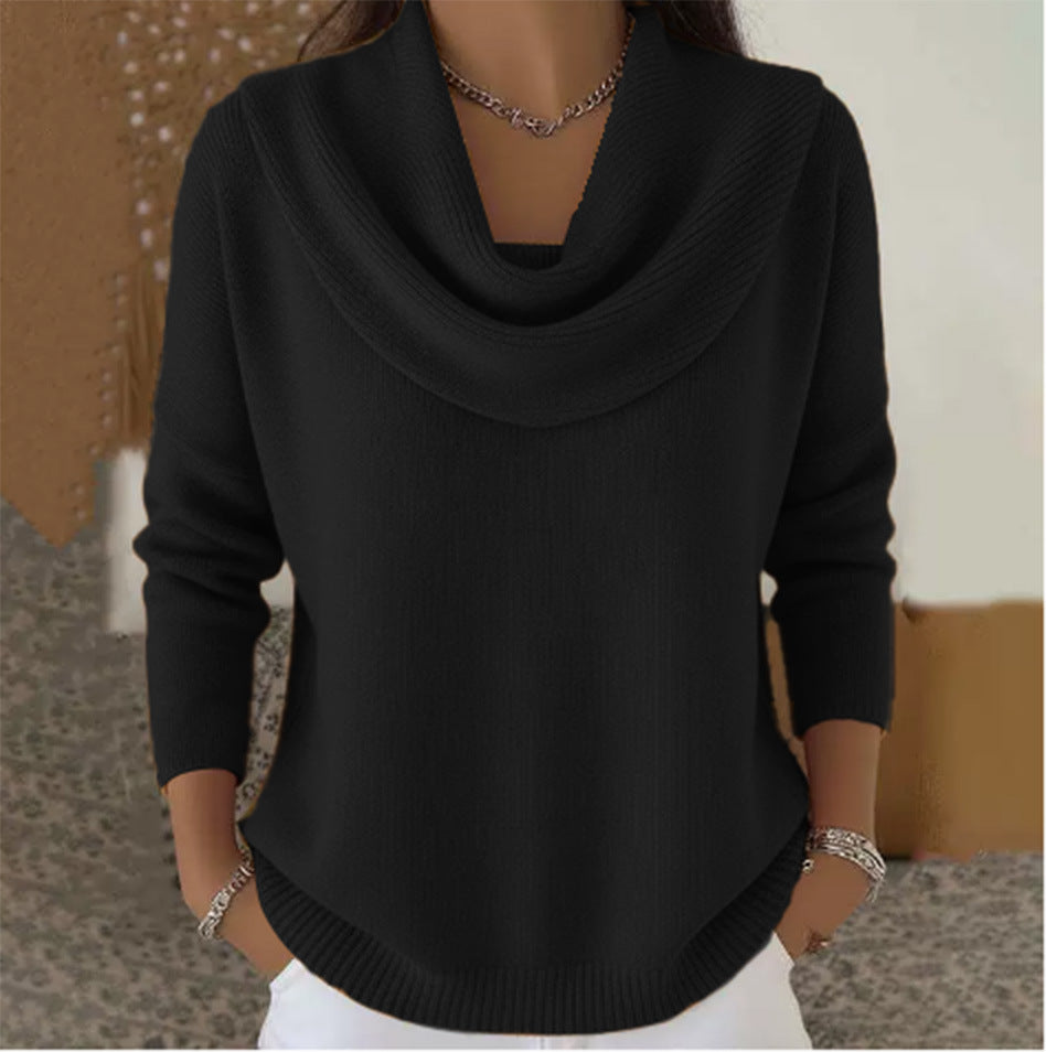 🔥50% SLEVA🧶【S–3XL】Dámský pletený svetr s plisovaným límcem, jednobarevný, měkký, volný střih, podzim/zima 2026