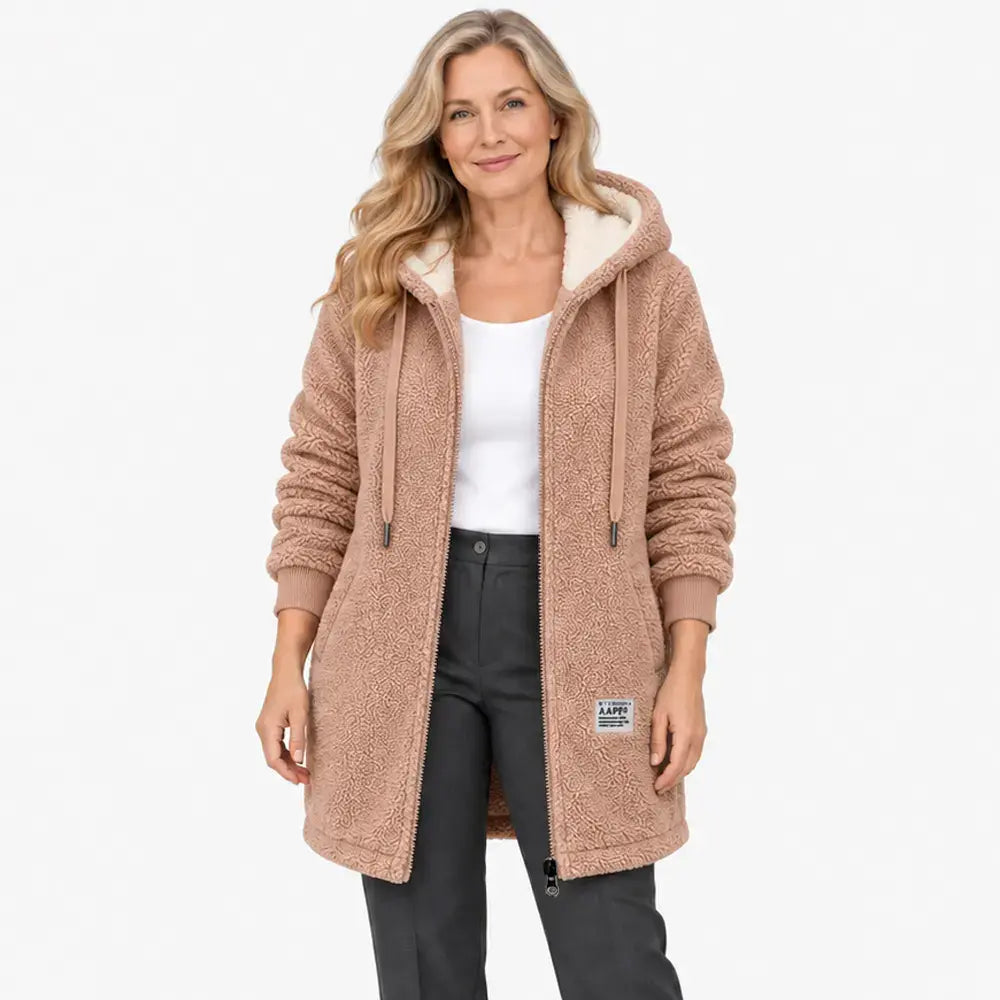 💥50% SLEVA🎉⛄【M-3XL】Dámská středně dlouhá bunda z ovčího rouna, zateplená a zesílená, zipová bunda s výšivkou, podzim/zima 2026