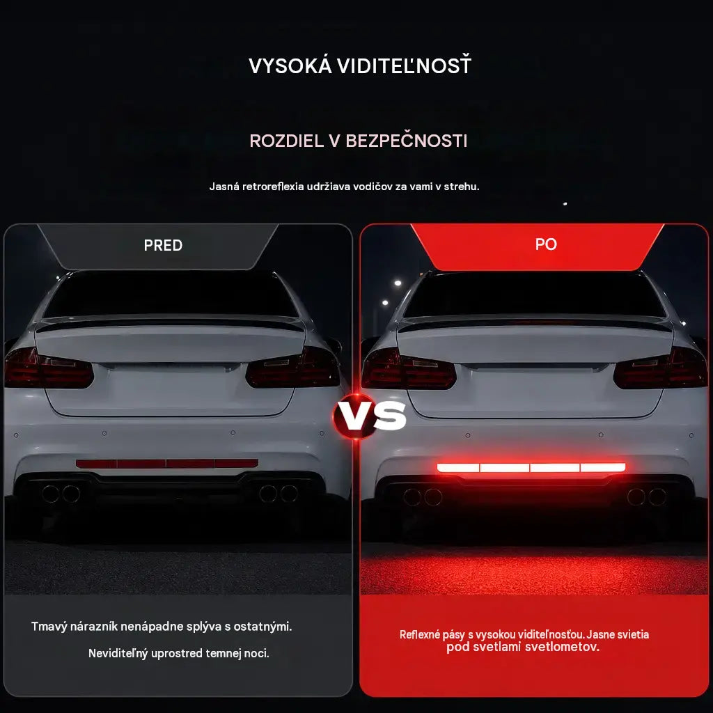 【Kupte 1, dostanete 10 kusů】✨🚗 Vysoce lesklé reflexní lišty na nárazník auta, noční světelné samolepky, ochrana proti zadnímu nárazu