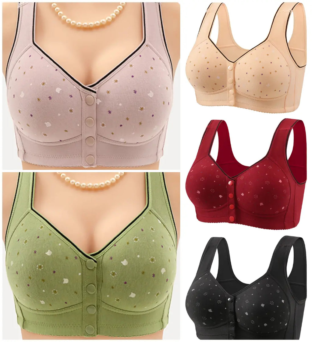 50% SLEVA 🔥👙【3dílná sada】Dámská podprsenka bez kostic se zapínáním vpředu, pro hmotnost 40–120 kg, pohodlná antibakteriální bavlněná podprsenka pro seniorky