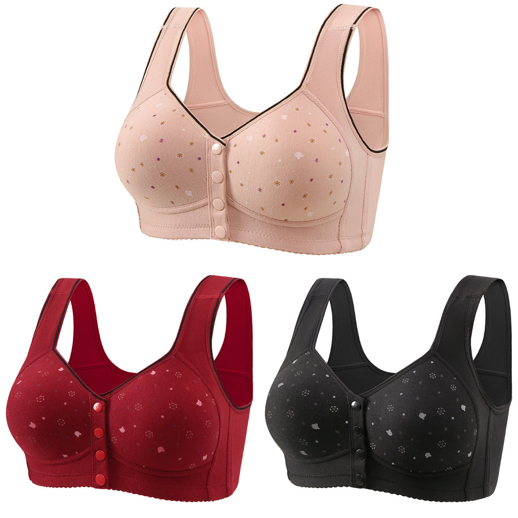 50% SLEVA 🔥👙【3dílná sada】Dámská podprsenka bez kostic se zapínáním vpředu, pro hmotnost 40–120 kg, pohodlná antibakteriální bavlněná podprsenka pro seniorky