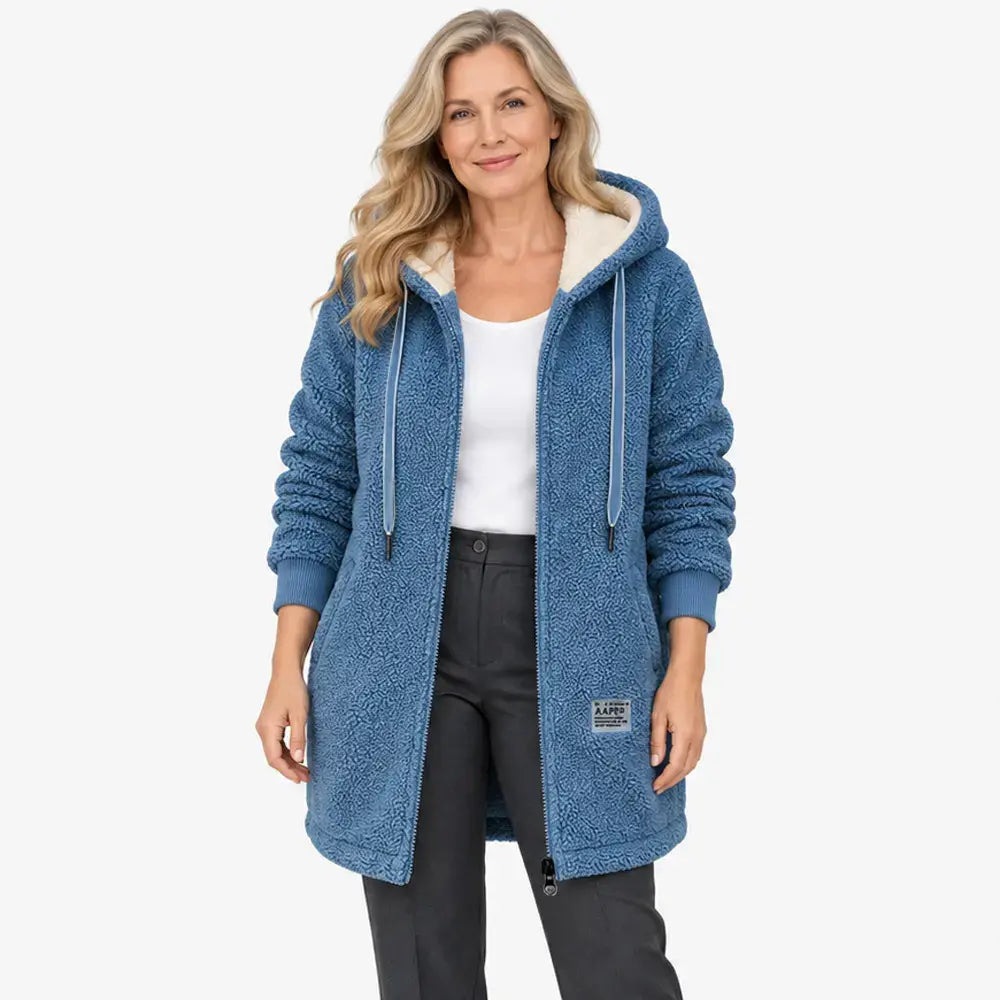 💥50% SLEVA🎉⛄【M-3XL】Dámská středně dlouhá bunda z ovčího rouna, zateplená a zesílená, zipová bunda s výšivkou, podzim/zima 2026