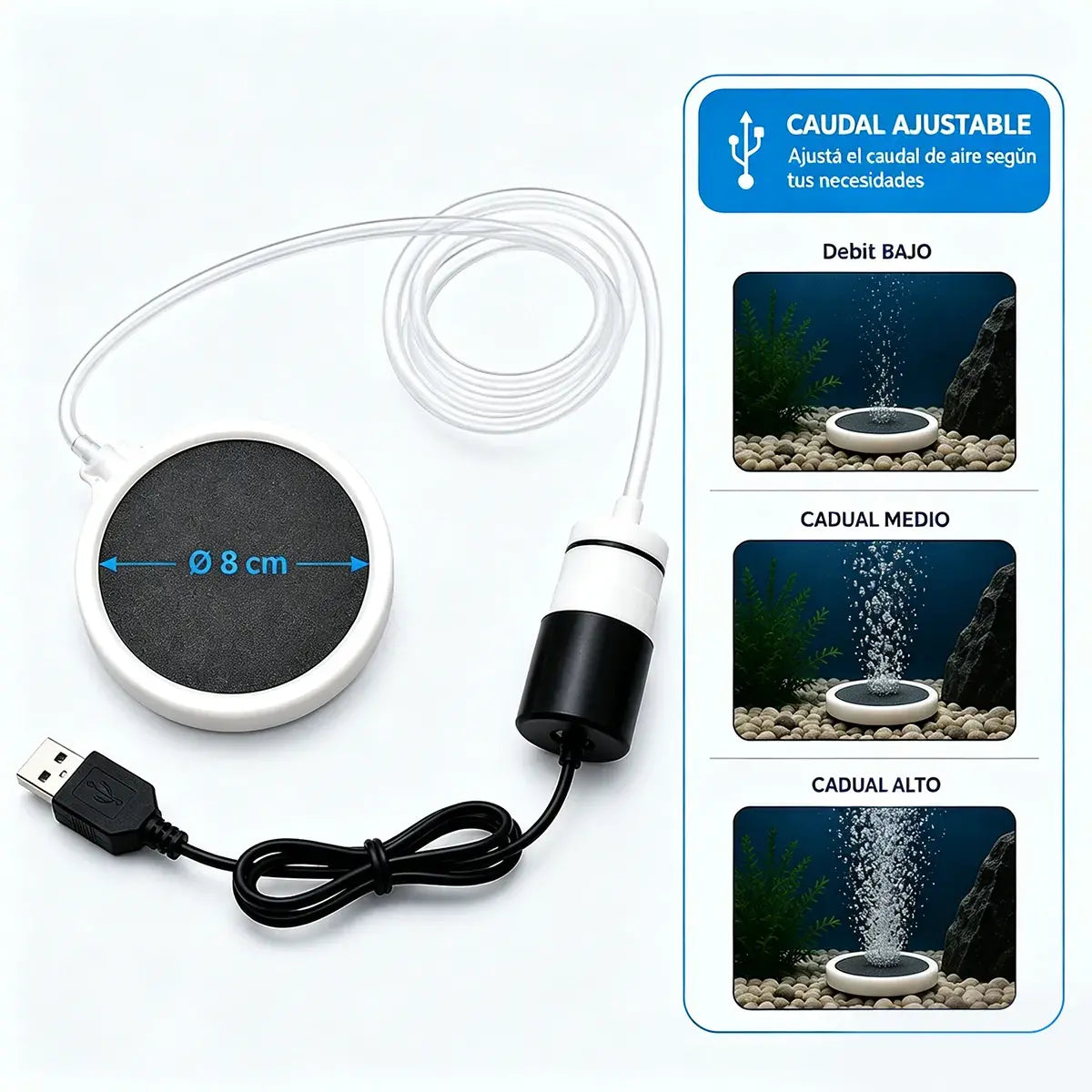🔥50% SLEVA 🐟🔇Ultra tiché USB okysličovací čerpadlo do akvária, přenosné dobíjecí, nastavitelný průtok vzduchu, s 8cm nano vzduchovým diskem, vhodné pro domácí akvária a rybaření