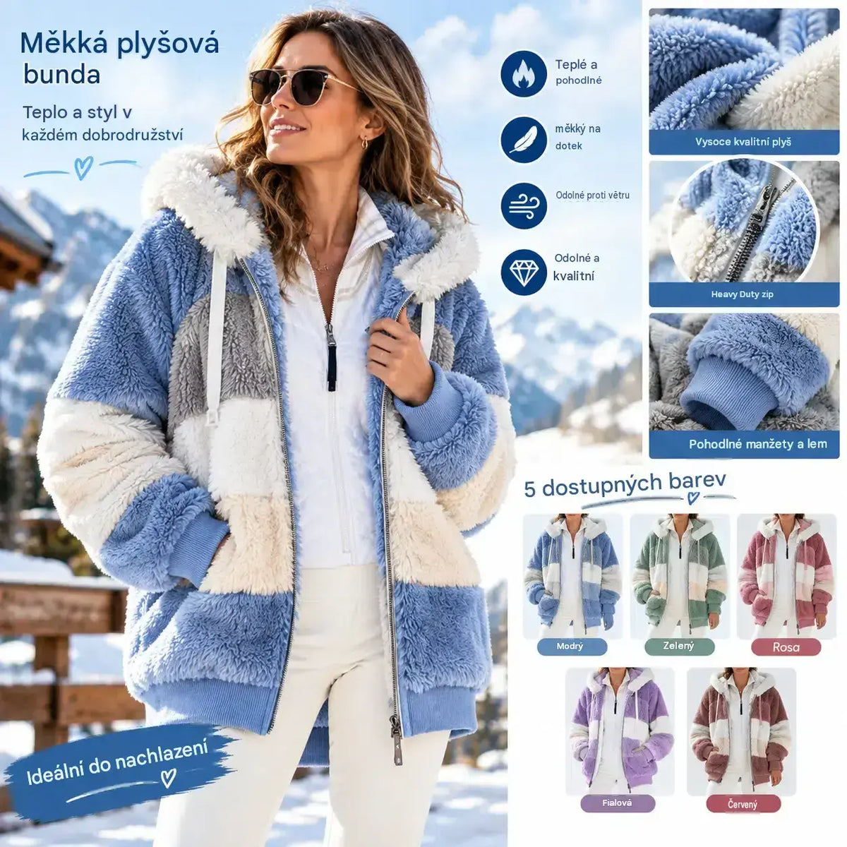 🔥 Poslední den – 50% SLEVA ❄️ Nový dámský hřejivý kabát 2026, zateplený plyšový design s kontrastními pruhy, kapuce, zip a kapsy, volný střih, velikosti S–5XL ✅ Platba na dobírku
