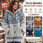 🔥50% SLEVA🔥 ✨Nová dámská pletená bunda s kapucí, geometrický vzor, zapínání na knoflíky, podzim/zima, velikosti S–5XL