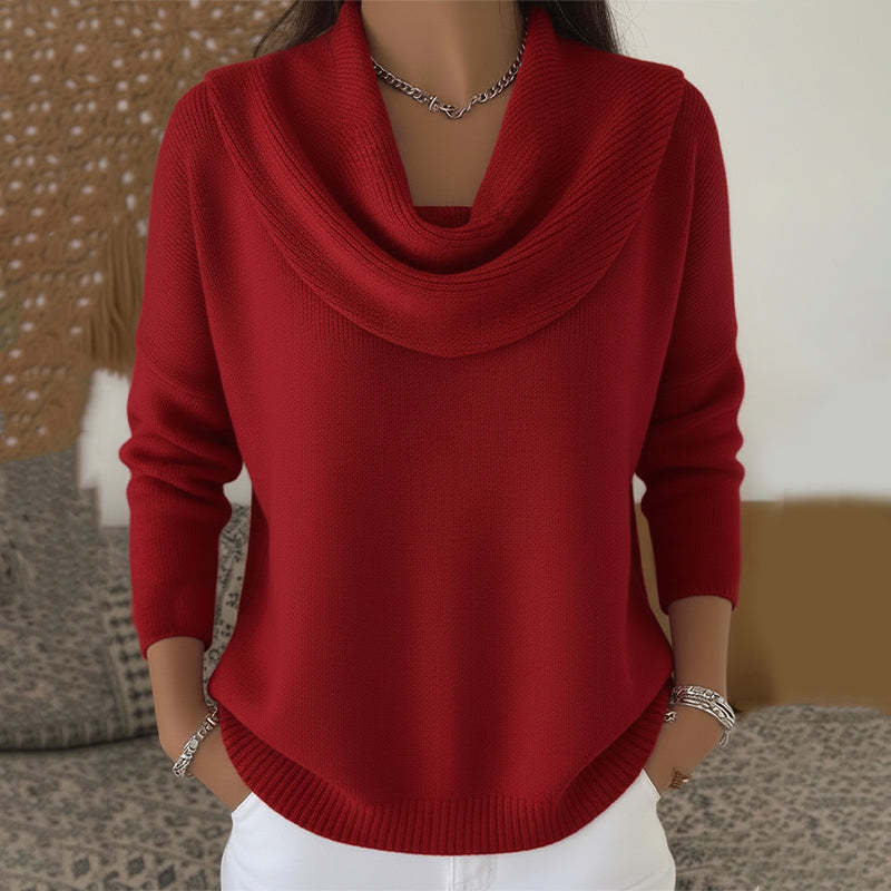 🔥50% SLEVA🧶【S–3XL】Dámský pletený svetr s plisovaným límcem, jednobarevný, měkký, volný střih, podzim/zima 2026