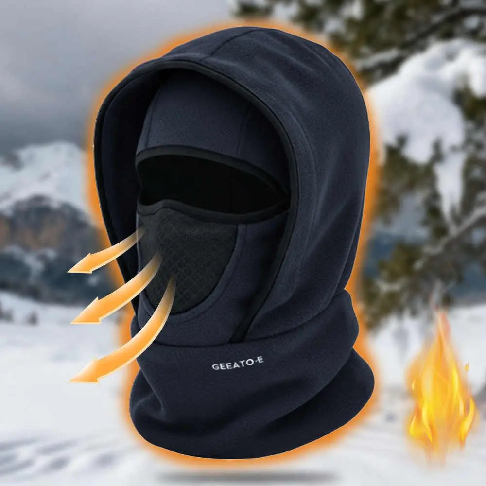 【50% SLEVA】🎉🧣❄️ Dvouvrstvá fleecová čepice s integrovaným šátkem, teplá a větruodolná, chrání obličej a krk, vhodná na lyžování, cyklistiku a zimní venkovní aktivity