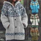 🔥50% SLEVA🔥 ✨Nová dámská pletená bunda s kapucí, geometrický vzor, zapínání na knoflíky, podzim/zima, velikosti S–5XL