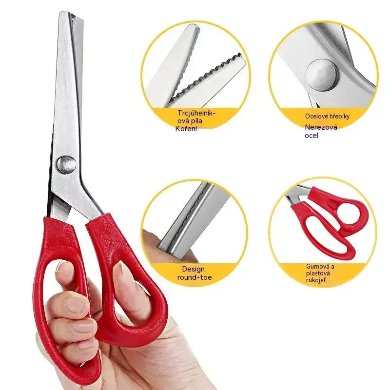 💥50% SLEVA💥✂️ Šicí krajkové nůžky z nerezové oceli s červenou rukojetí, zubaté okraje, nůžky na látku a kůži pro šití a ruční práce