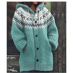 🔥50% SLEVA🔥 ✨Nová dámská pletená bunda s kapucí, geometrický vzor, zapínání na knoflíky, podzim/zima, velikosti S–5XL