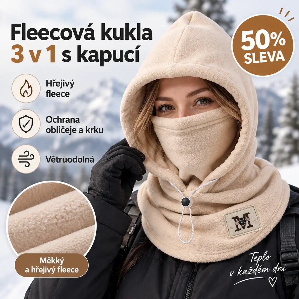 🔥 50% SLEVA | Fleecová kukla 3 v 1 s kapucí – teplá, větruodolná ochrana obličeje a krku pro muže i ženy