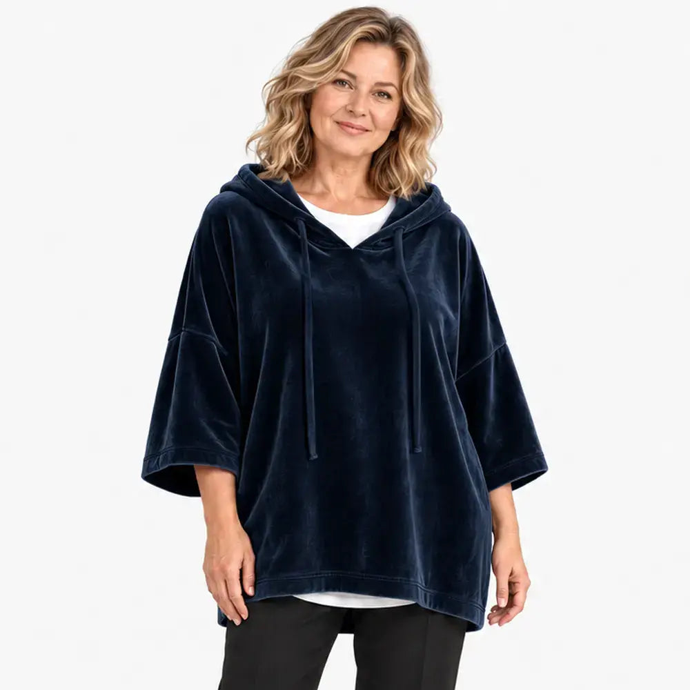 💥50% SLEVA✨【S-5XL】Dámská volná mikina s kapucí, 3/4 rukávy, sametová látka, podzim/zima 2026, ležérní univerzální top