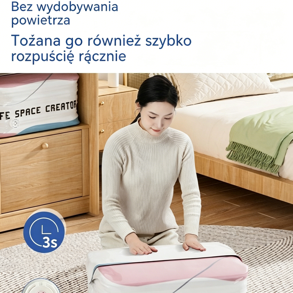 👕📦 [Sada 5 kusů!] Vakuové úložné pytle na oblečení – bez nutnosti použití pumpy | Zesílené provedení s dvojitým těsněním účinně brání prasknutí a úniku vzduchu.