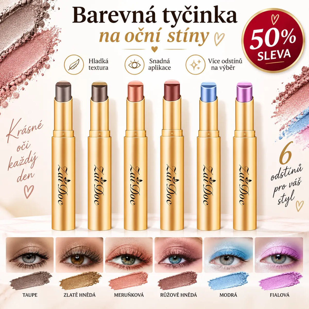 🔥50% SLEVA🔥 🏳️‍🌈 Barevná tyčinka na oční stíny Zephoco, hladká textura, okouzlující oční make-up, více odstínů na výběr 👁️