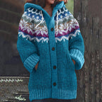 🔥50% SLEVA🔥 ✨Nová dámská pletená bunda s kapucí, geometrický vzor, zapínání na knoflíky, podzim/zima, velikosti S–5XL