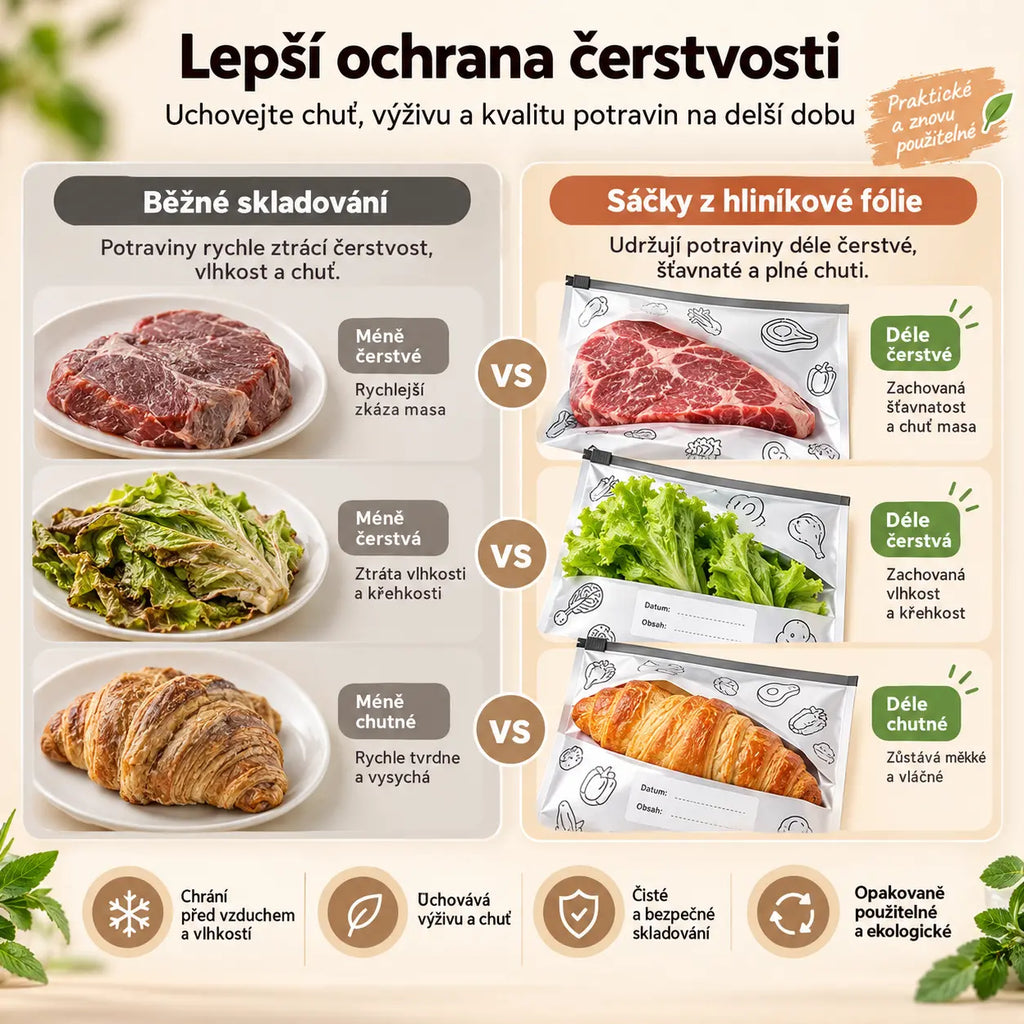 🔥50% SLEVA🔥【30 kusů】Potravinářské hliníkové fóliové sáčky se zipem, zesílené, uchovávají čerstvost, domácí kuchyně, vhodné do lednice