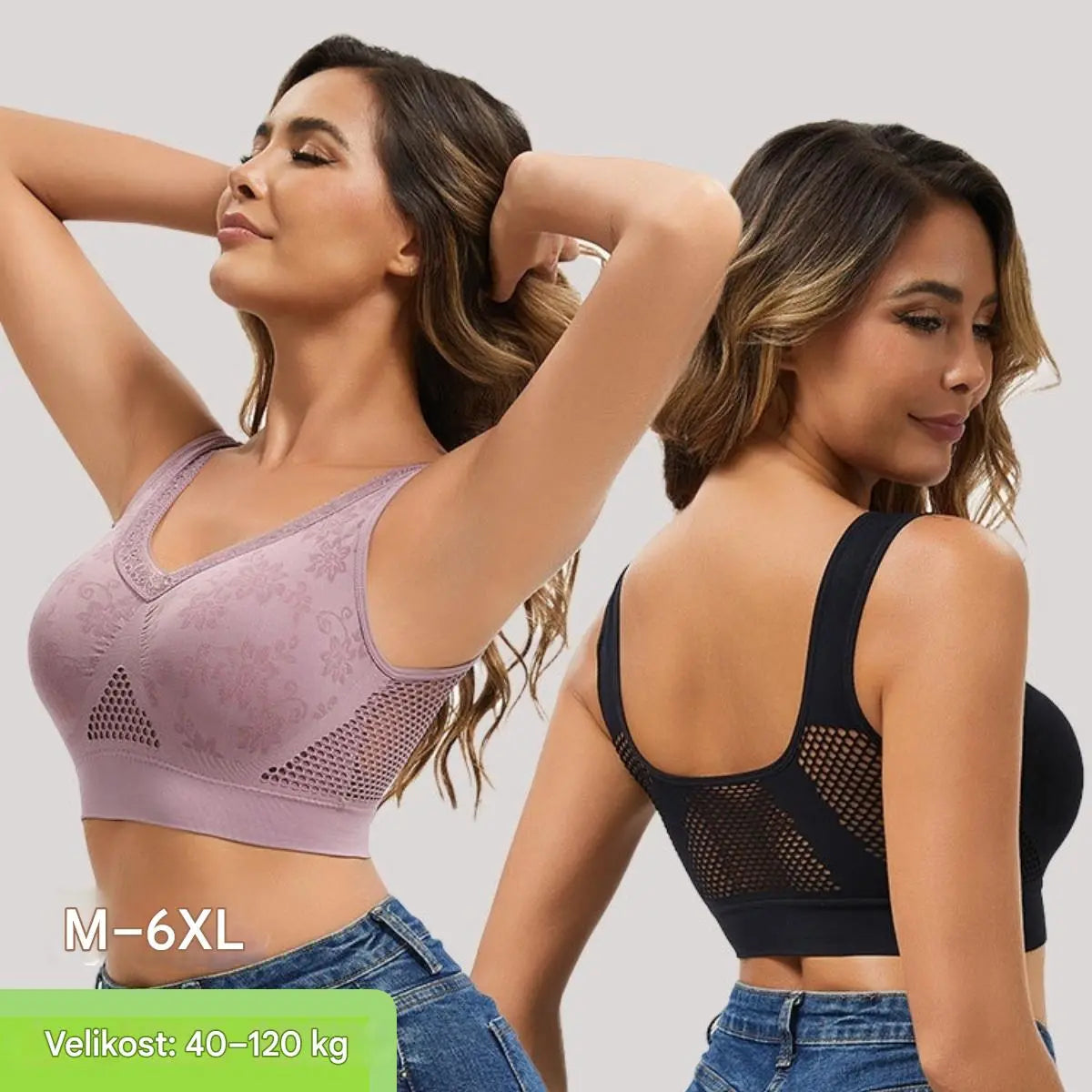 50% SLEVA! 🔥👙【40–120 kg】【Balení 3 kusů】✨ Bezdrátová krajková podprsenka s vysokou podporou, pro sport a jógu, pro velké velikosti, prodyšná síťovina