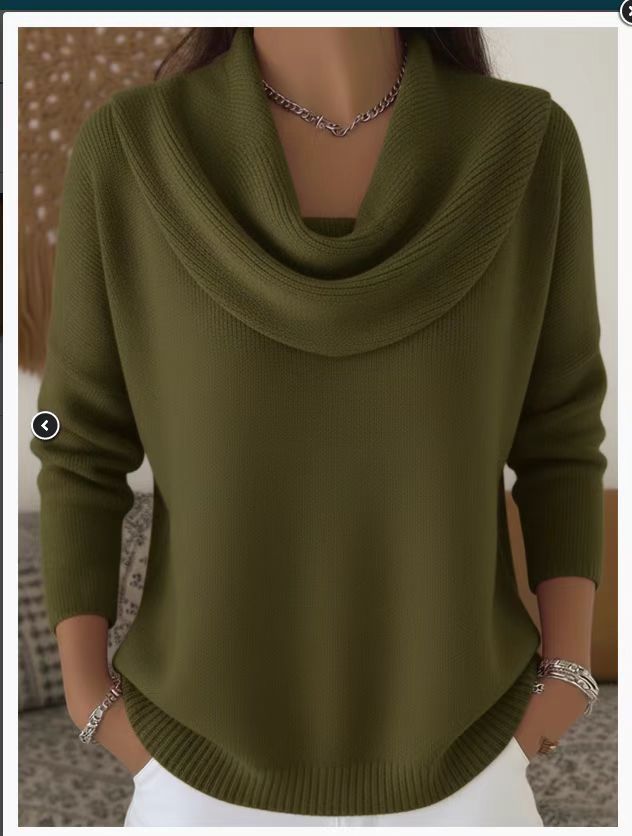 🔥50% SLEVA🧶【S–3XL】Dámský pletený svetr s plisovaným límcem, jednobarevný, měkký, volný střih, podzim/zima 2026
