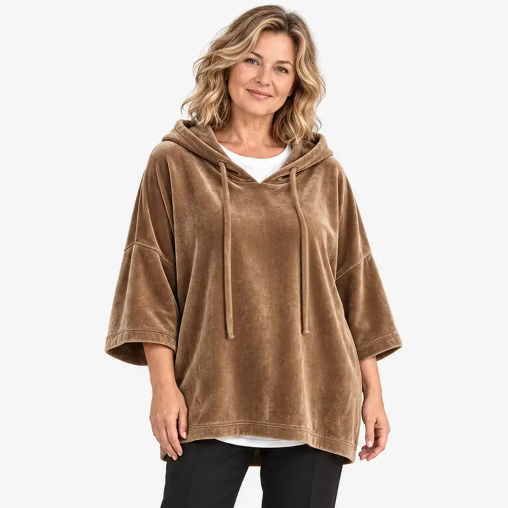 💥50% SLEVA✨【S-5XL】Dámská volná mikina s kapucí, 3/4 rukávy, sametová látka, podzim/zima 2026, ležérní univerzální top
