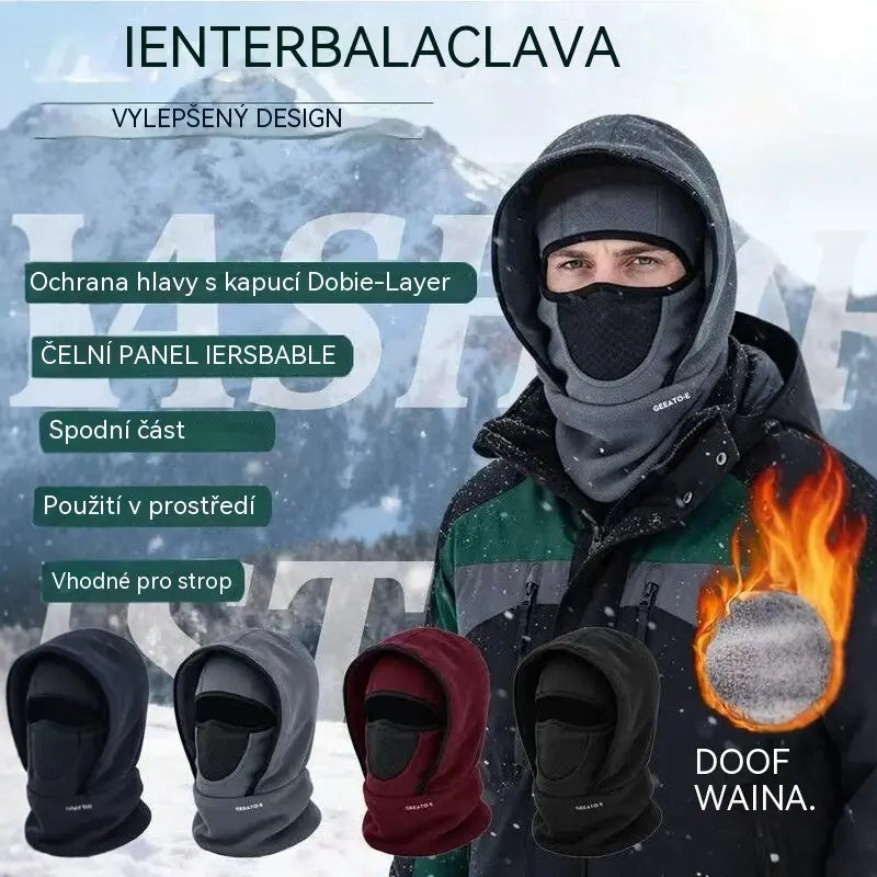 【50% SLEVA】🎉🧣❄️ Dvouvrstvá fleecová čepice s integrovaným šátkem, teplá a větruodolná, chrání obličej a krk, vhodná na lyžování, cyklistiku a zimní venkovní aktivity