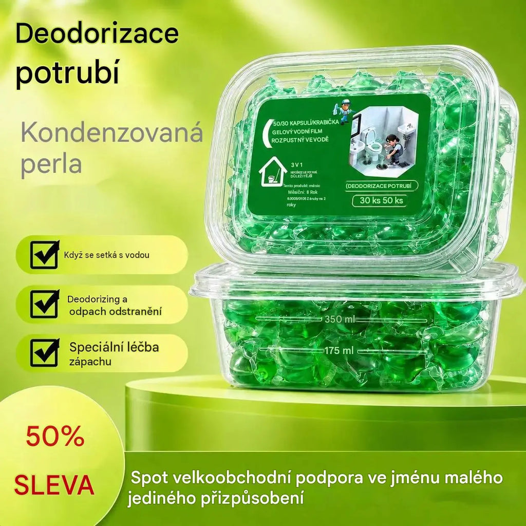 【Kup 1, dostaneš 1 zdarma】2 balení (100 ks) – 🔥 Oblíbený produkt! Kapsle do odtoků, rozpustné ve vodě, eliminují zápach, chrání před návratem pachu v koupelně a kuchyni