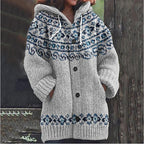 🔥50% SLEVA🔥 ✨Nová dámská pletená bunda s kapucí, geometrický vzor, zapínání na knoflíky, podzim/zima, velikosti S–5XL