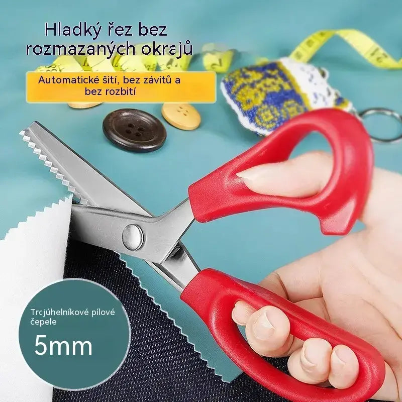 💥50% SLEVA💥✂️ Šicí krajkové nůžky z nerezové oceli s červenou rukojetí, zubaté okraje, nůžky na látku a kůži pro šití a ruční práce