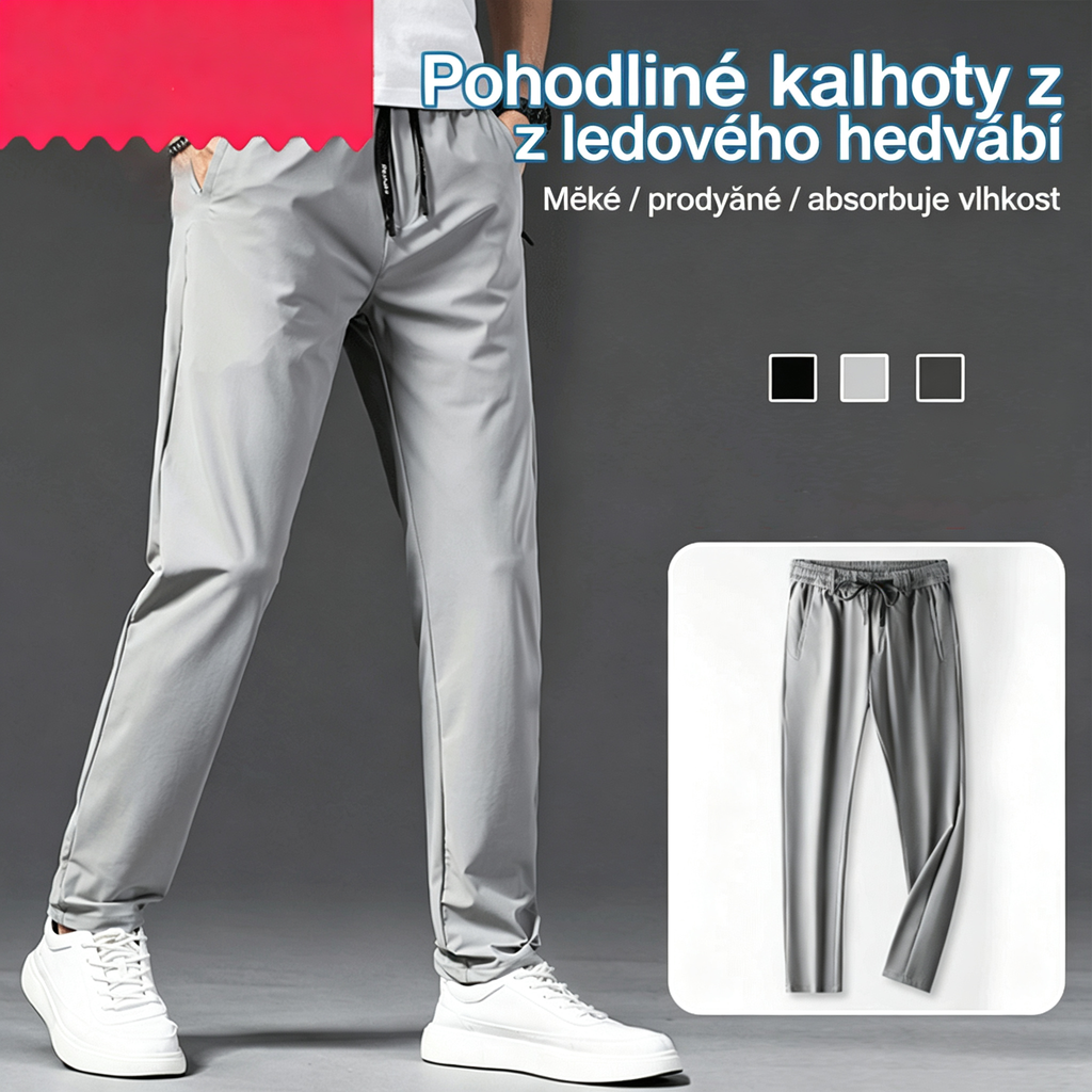🔥【M-5XL】Letní tenké kalhoty z ledového hedvábí pro volný čas pro muže