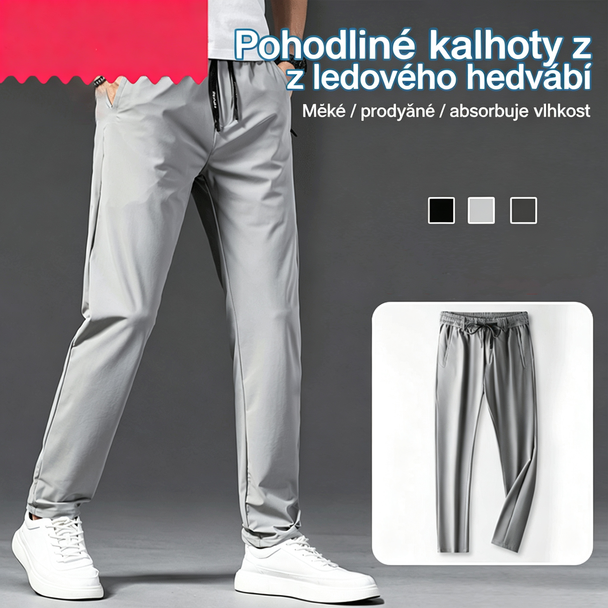 🔥【M-5XL】Letní tenké kalhoty z ledového hedvábí pro volný čas pro muže