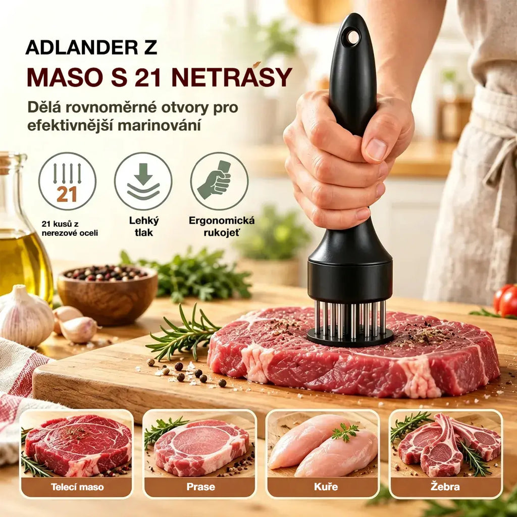 【50% SLEVA】21bodová jehla na změkčování masa z nerezové oceli – 🔥Praktický kuchyňský nástroj na steaky, grilování a vaření