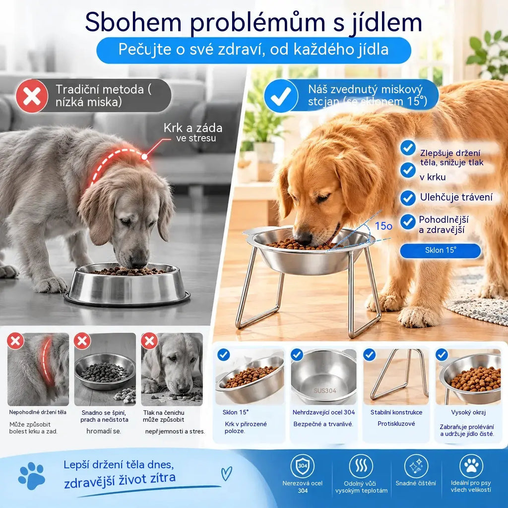 🎁Kupte 1, získejte 1 zdarma 🥣 Ortopedická nakloněná miska pro domácí mazlíčky o 15°, z nerezové oceli 304, odolná vůči vysokým teplotám