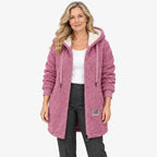💥50% SLEVA🎉⛄【M-3XL】Dámská středně dlouhá bunda z ovčího rouna, zateplená a zesílená, zipová bunda s výšivkou, podzim/zima 2026