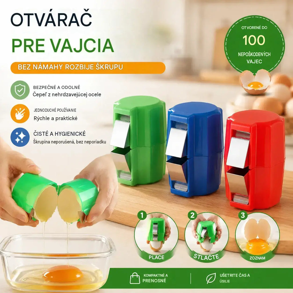 🔥 50% SLEVA | 3 ks Přenosný otvírák na vejce – rychlé a čisté rozklepnutí vajec bez nepořádku