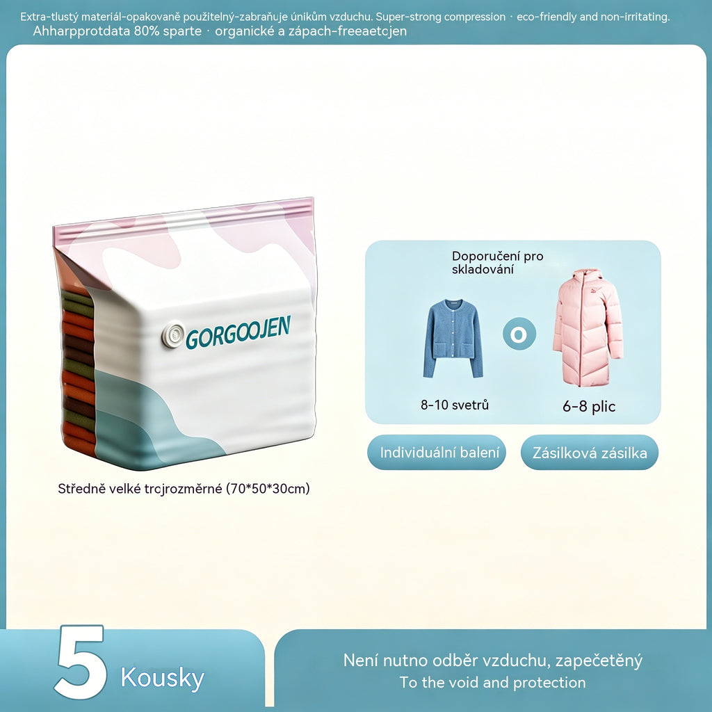 🔥 50% SLEVA | 【5 ks | 70*50*30 cm】Velké 3D kompresní úložné vaky bez pumpy – úspora místa doma i na cestách