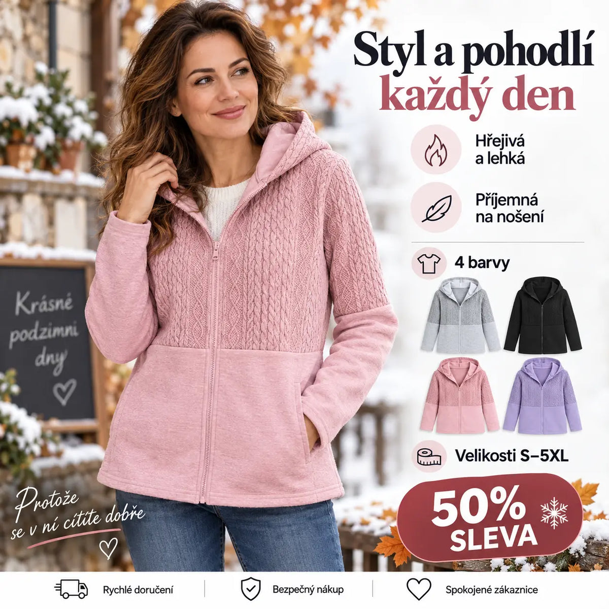 🔥50% SLEVA🔥【S–5XL】Dámská podzimní zimní bunda s kapucí, vlnkované prošívání, střih volný, barevný blok design, pohodlná přilnavá bunda 2026