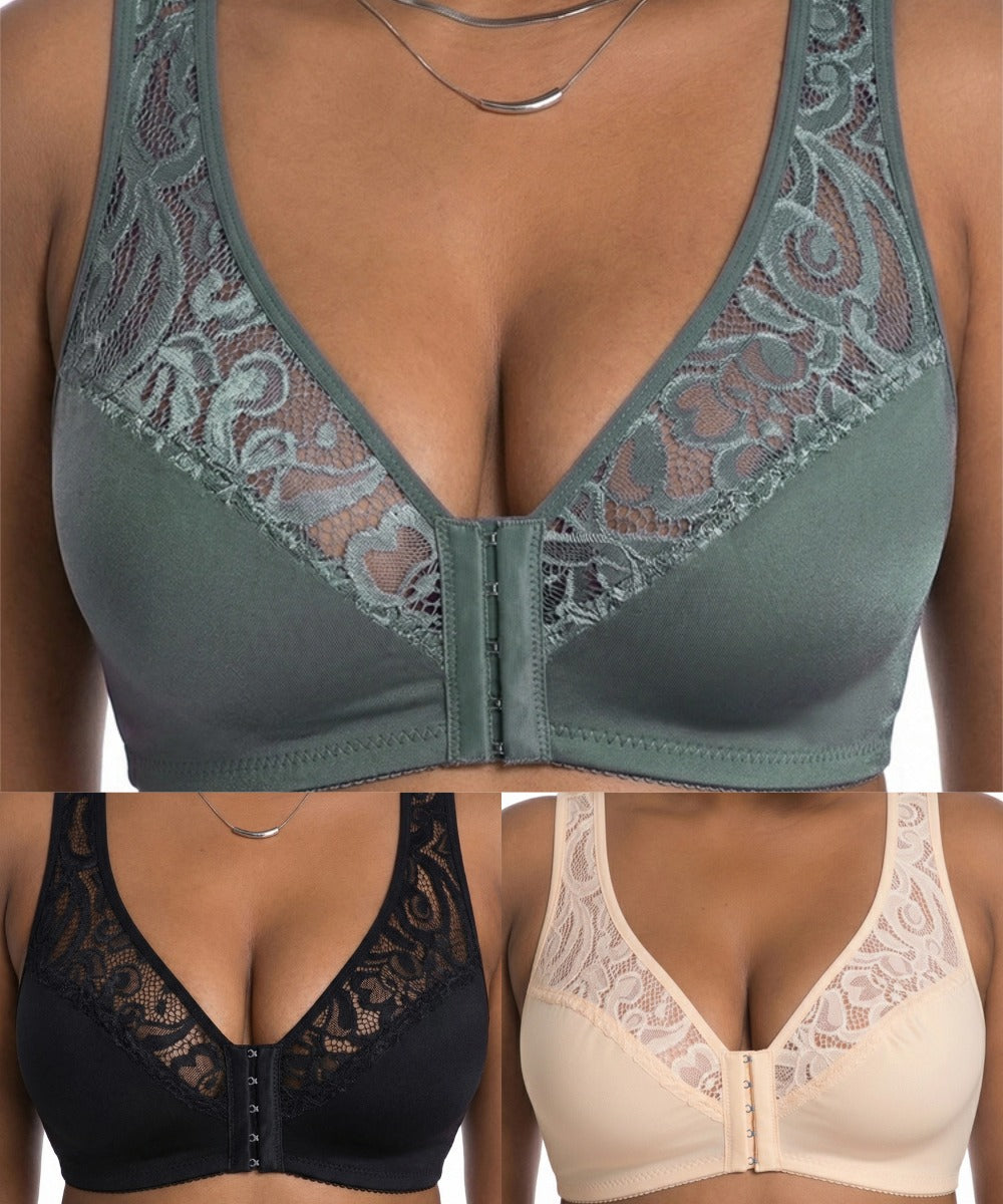 【3dílná sada】【L–4XL】plus size push-up prodyšná podprsenka bez kostic, bezšvový design s předním zapínáním