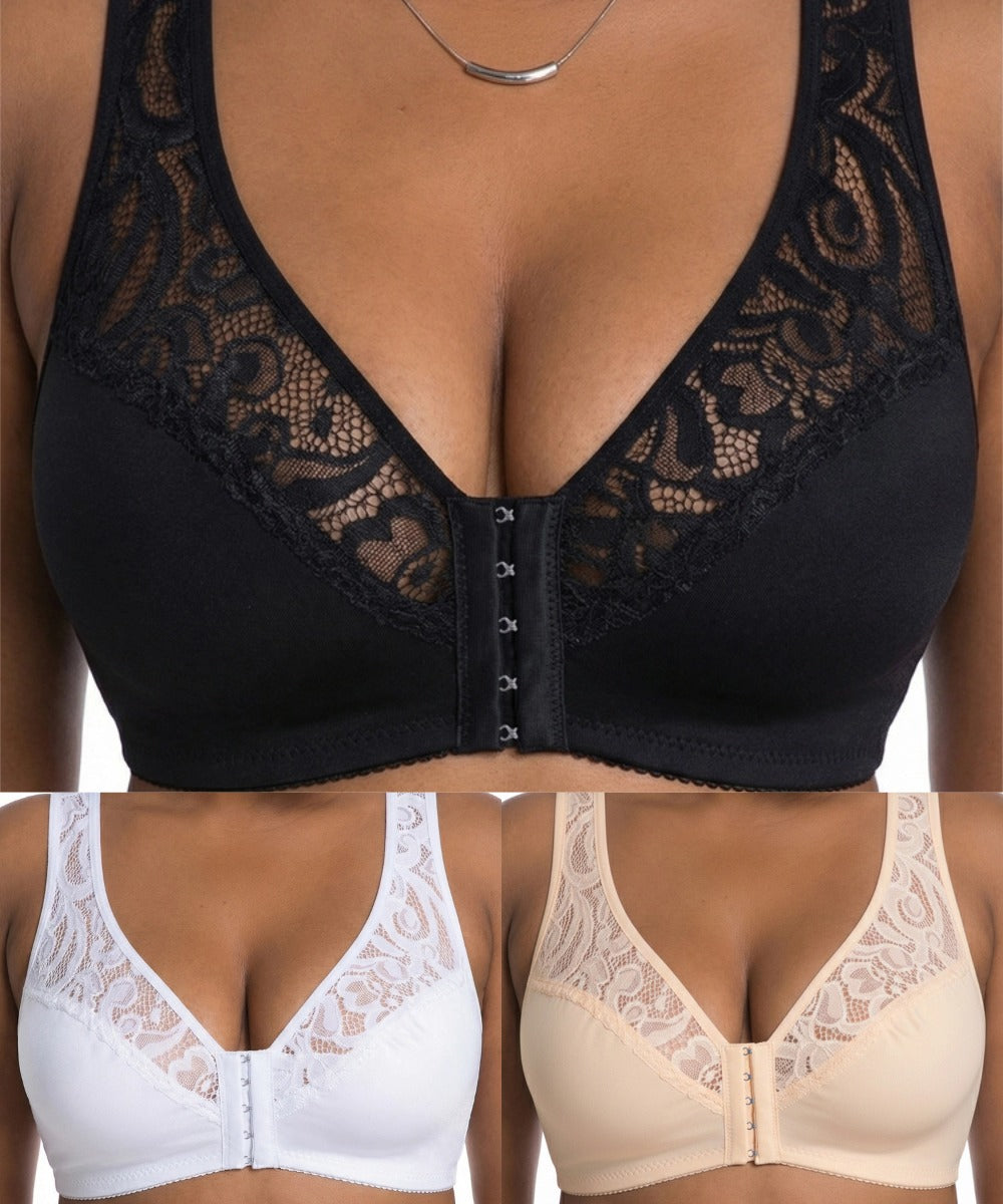 Poslední den – 50% sleva【3dílná sada】【L–4XL】plus size push-up prodyšná podprsenka bez kostic, bezšvový design s předním zapínáním