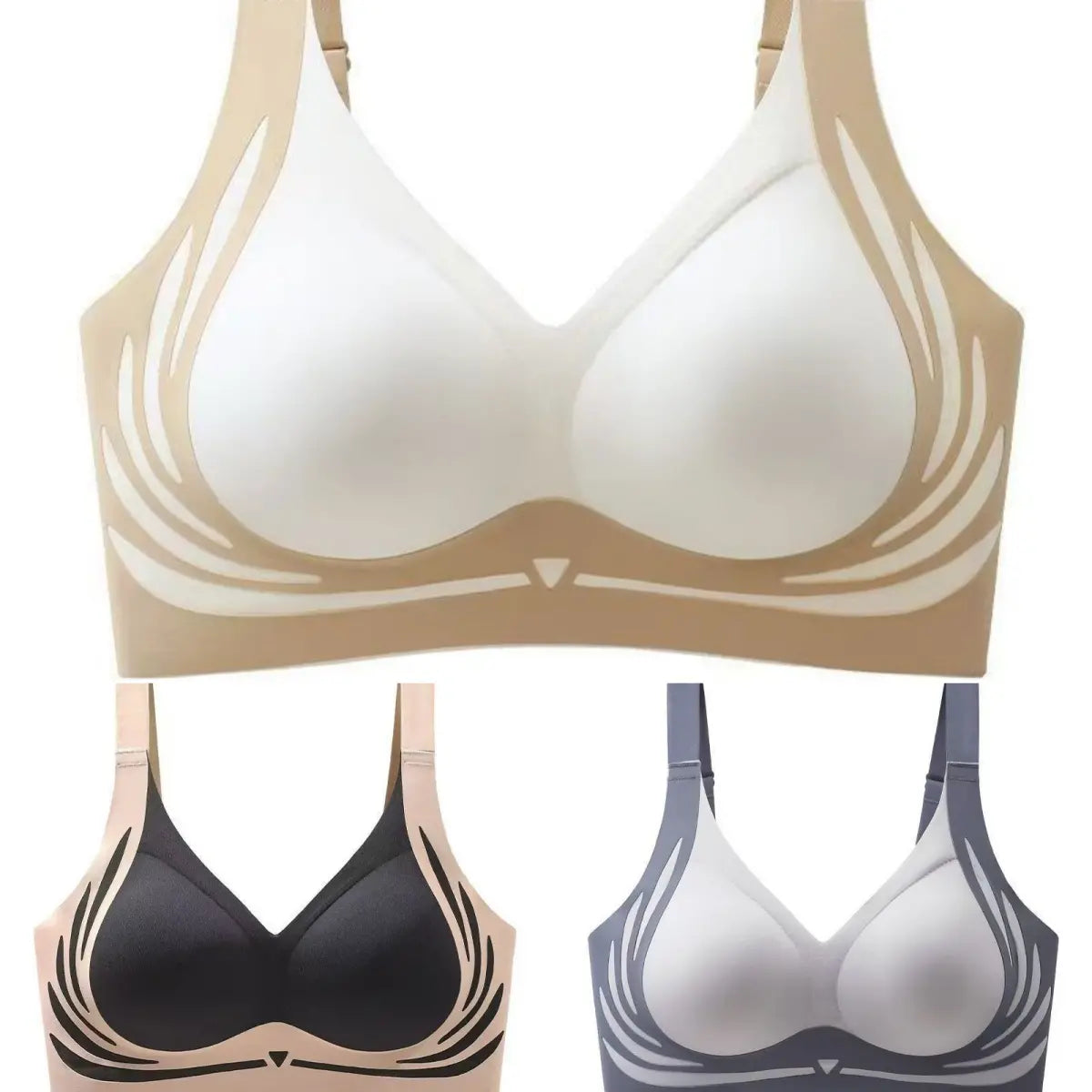 Sleva 50% 🔥👙【3dílná sada】Dámská bezešvá podprsenka bez kostic, zvedací popruh, shromažďuje prsa, brání poklesu, sbírá boční tuk, sportní tílko pro ženy【40–85 kg】