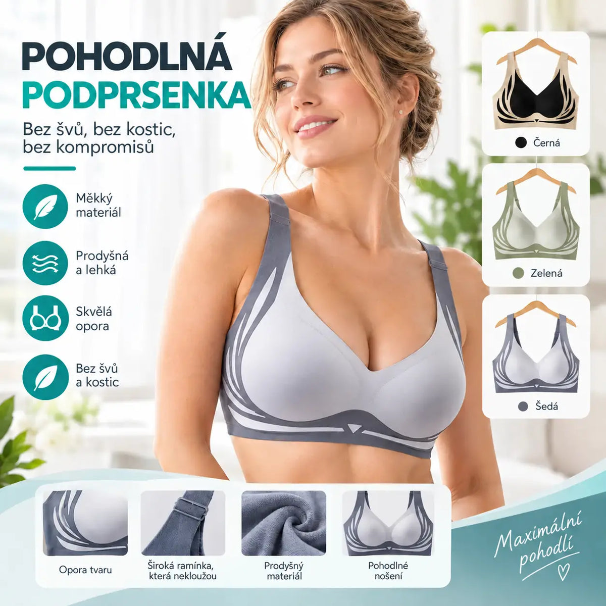 Sleva 50% 🔥👙【3dílná sada】Dámská bezešvá podprsenka bez kostic, zvedací popruh, shromažďuje prsa, brání poklesu, sbírá boční tuk, sportní tílko pro ženy【40–85 kg】