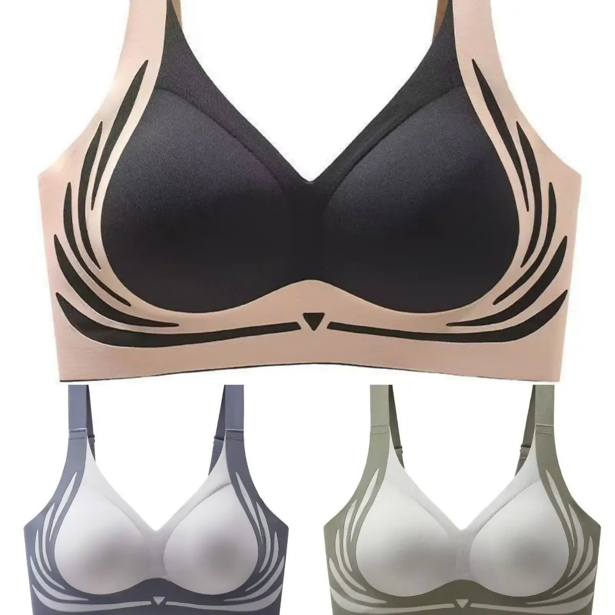 Sleva 50% 🔥👙【3dílná sada】Dámská bezešvá podprsenka bez kostic, zvedací popruh, shromažďuje prsa, brání poklesu, sbírá boční tuk, sportní tílko pro ženy【40–85 kg】