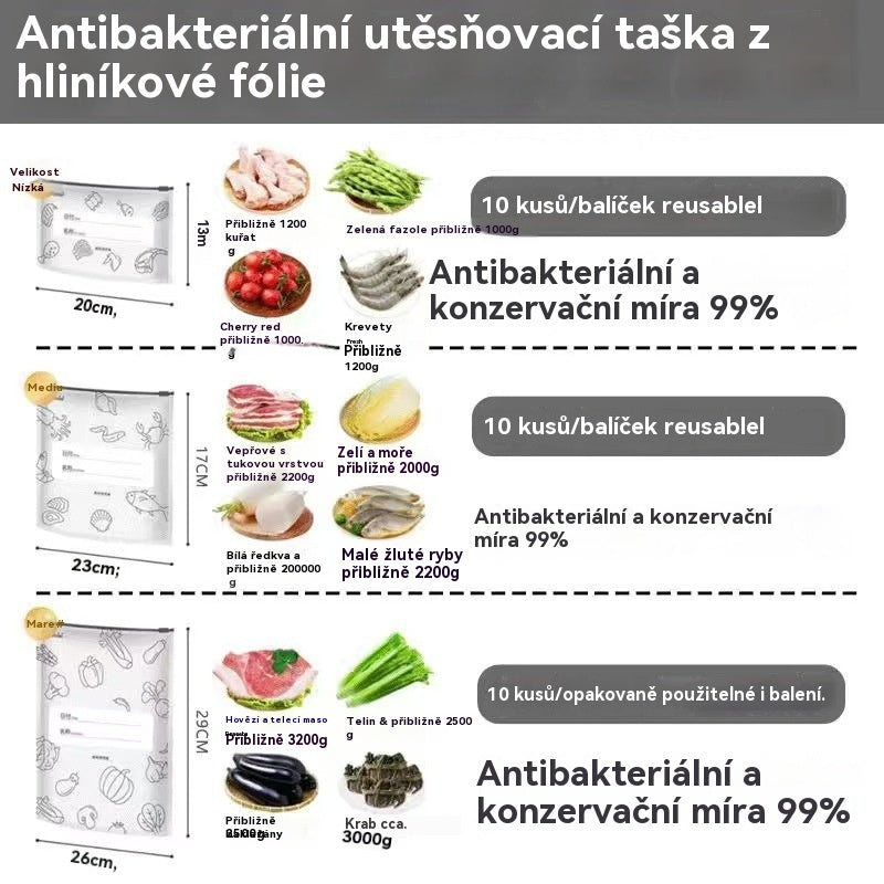 🔥50% SLEVA🔥【30 kusů】Potravinářské hliníkové fóliové sáčky se zipem, zesílené, uchovávají čerstvost, domácí kuchyně, vhodné do lednice