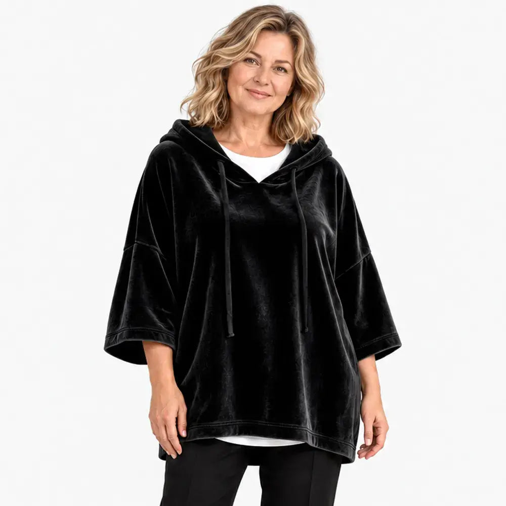 💥50% SLEVA✨【S-5XL】Dámská volná mikina s kapucí, 3/4 rukávy, sametová látka, podzim/zima 2026, ležérní univerzální top