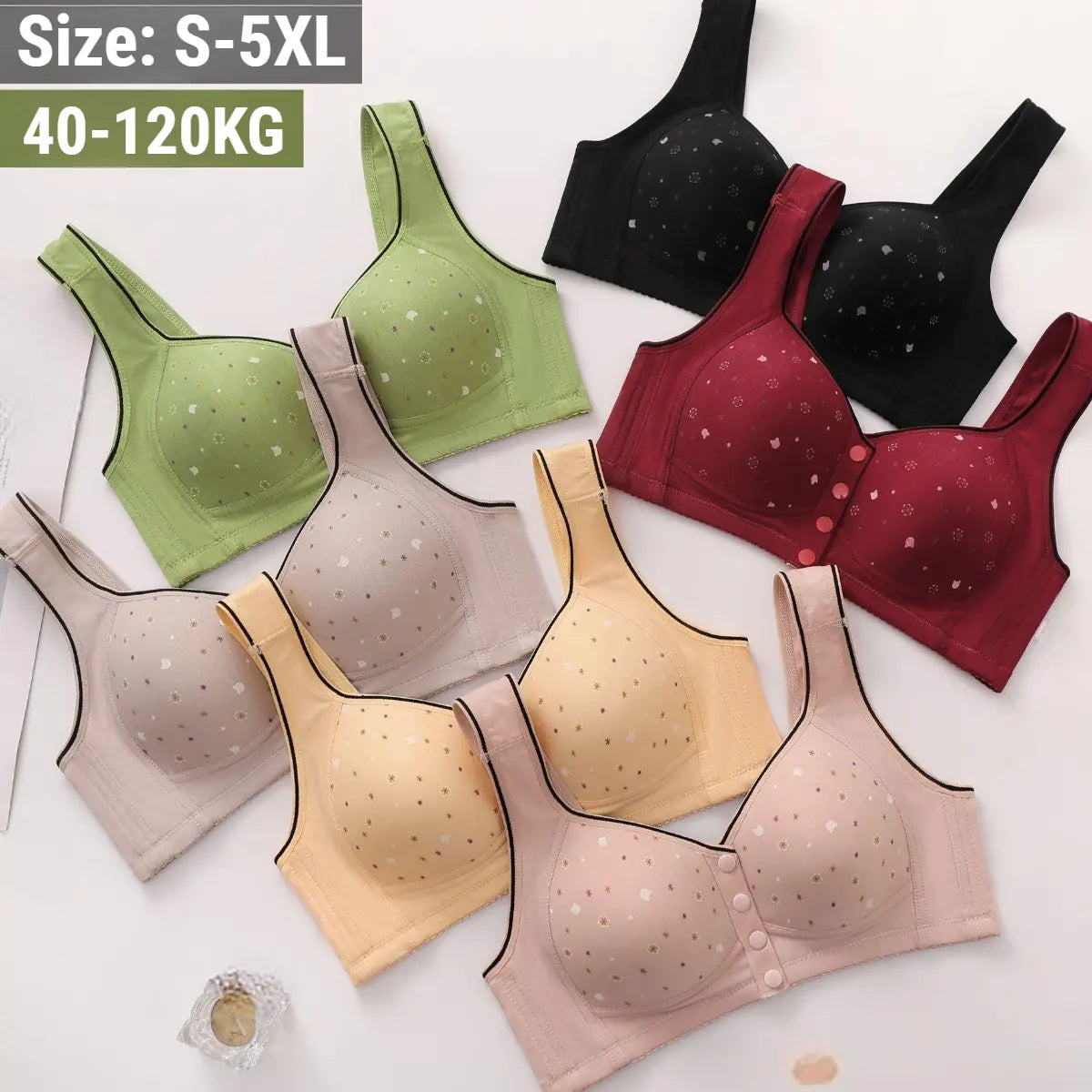 50% SLEVA 🔥👙【3dílná sada】Dámská podprsenka bez kostic se zapínáním vpředu, pro hmotnost 40–120 kg, pohodlná antibakteriální bavlněná podprsenka pro seniorky