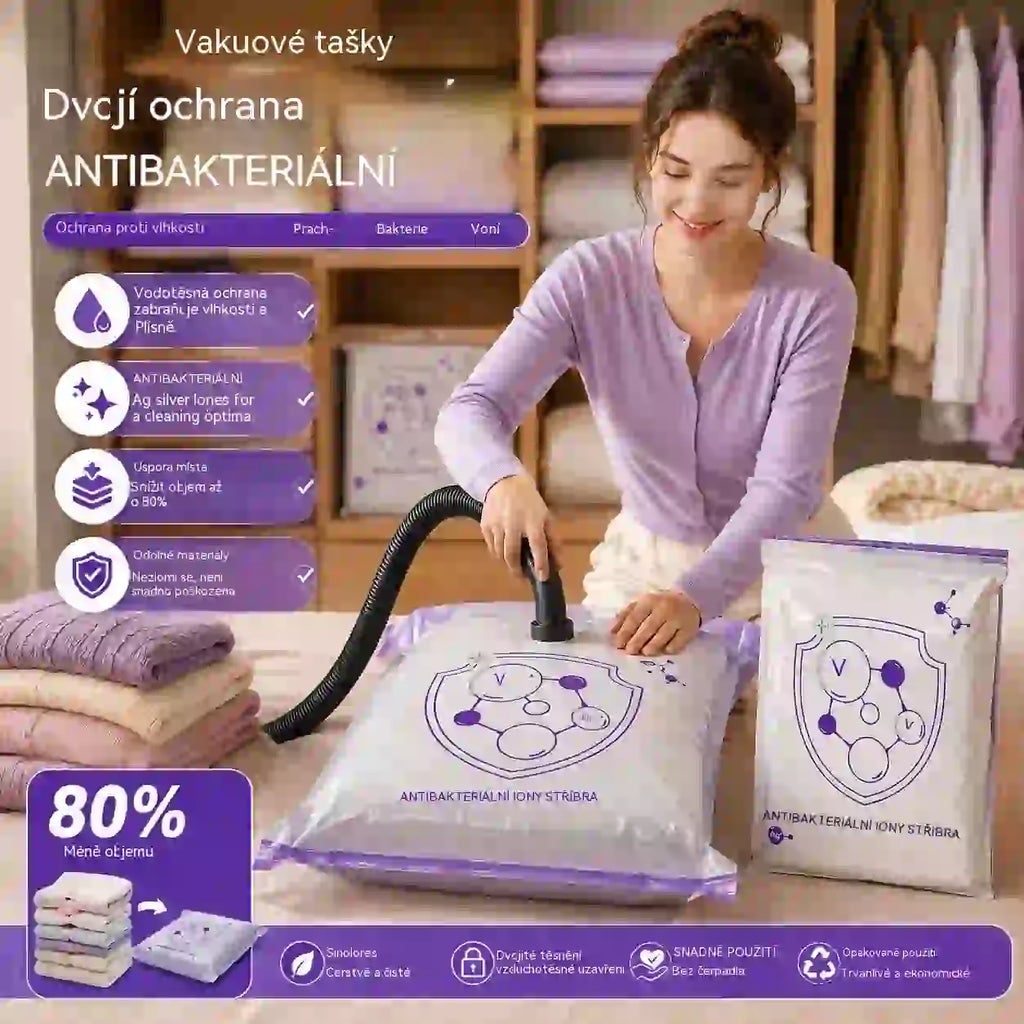 🔥 50% SLEVA | 【5 ks】Kompresní úložné vaky bez pumpy – antibakteriální, těsnící, na oblečení a přikrývky