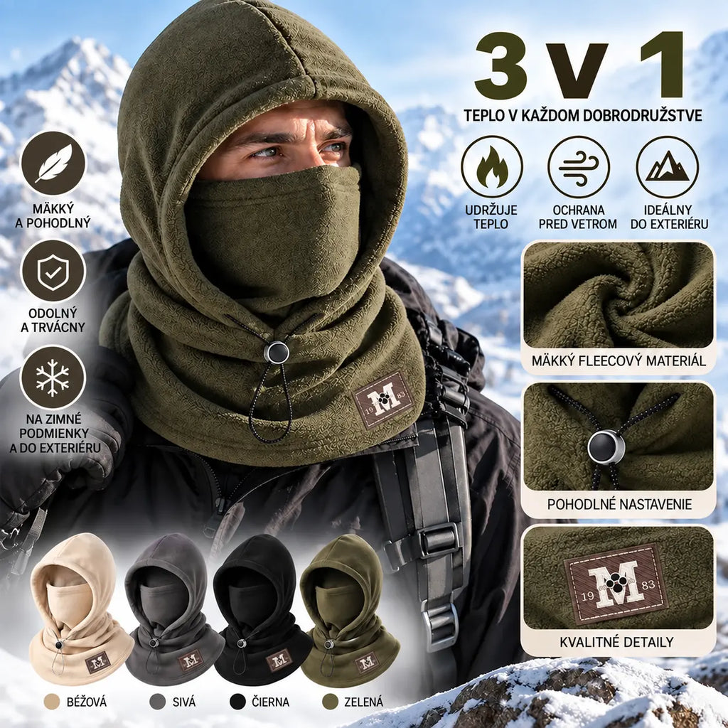 🔥 50% SLEVA | Fleecová kukla 3 v 1 s kapucí – teplá, větruodolná ochrana obličeje a krku pro muže i ženy