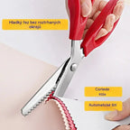 💥50% SLEVA💥✂️ Šicí krajkové nůžky z nerezové oceli s červenou rukojetí, zubaté okraje, nůžky na látku a kůži pro šití a ruční práce
