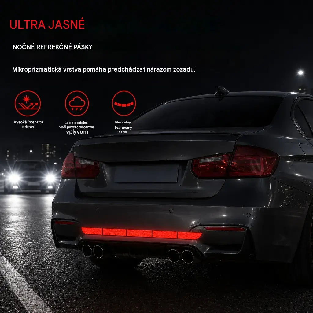 【Kupte 1, dostanete 10 kusů】✨🚗 Vysoce lesklé reflexní lišty na nárazník auta, noční světelné samolepky, ochrana proti zadnímu nárazu